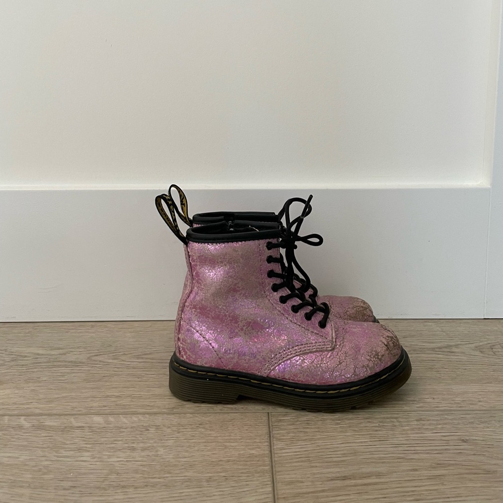 Dr. Martens Toddler 1460 Crinkle Metallic Lace Up Pink Boots